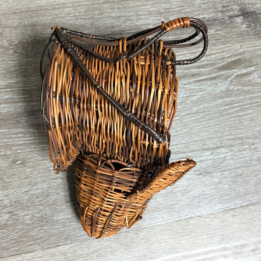 Vintage Wicker Rabbit Basket Woven Animal Planter Figurine Brown Rustic Decor - Picture 4 of 12